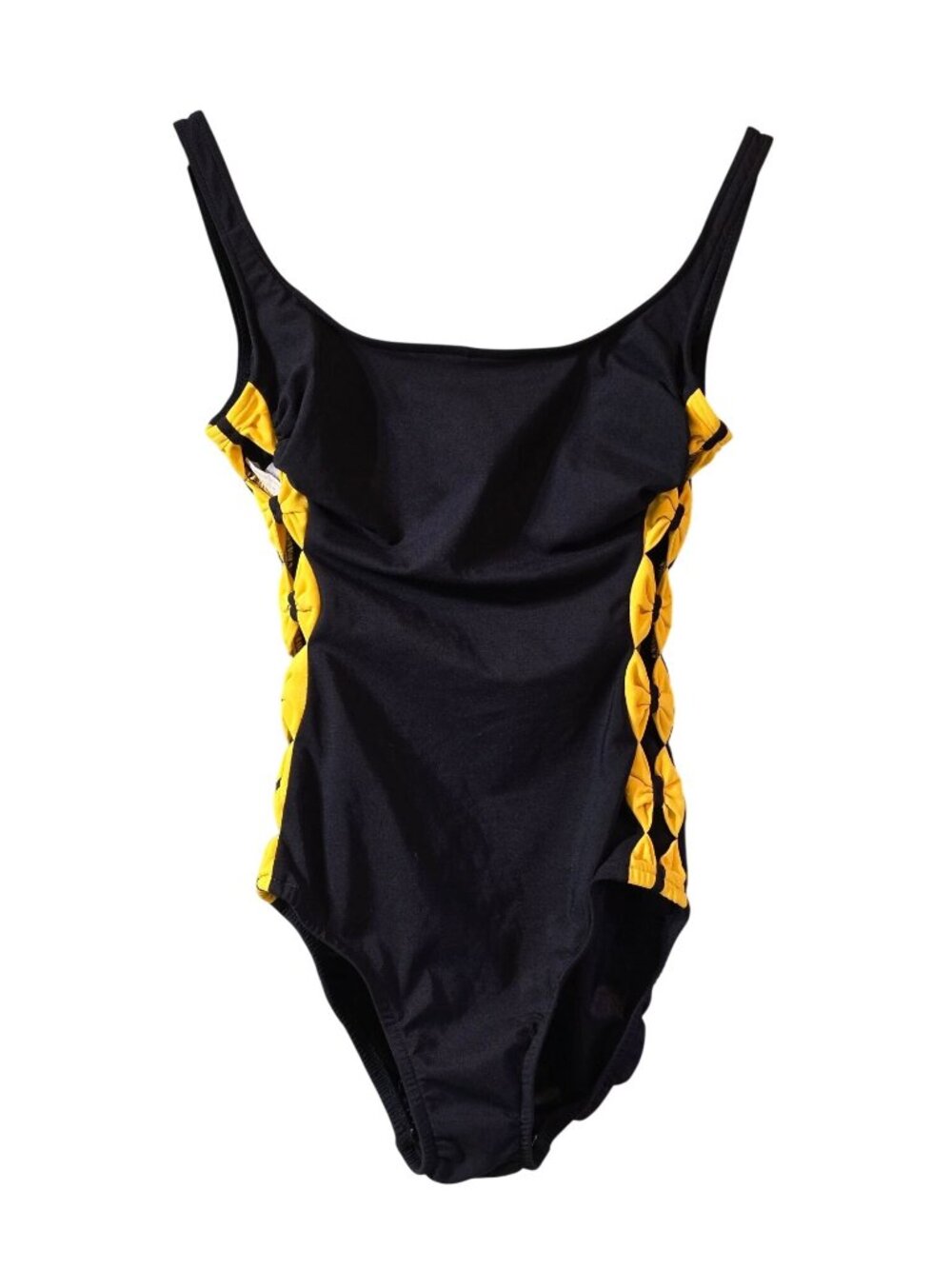 Vintage 1980s Sirena Sexy Black Yellow Big Bow Side Cut-out Low Hip Swimsuit, 10